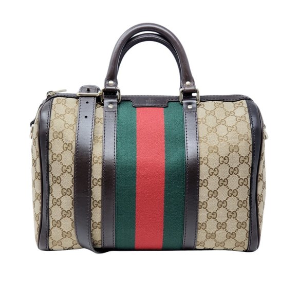 Gucci Handbags - Gucci Boston Vintage Canvas Brown Satchel Bag